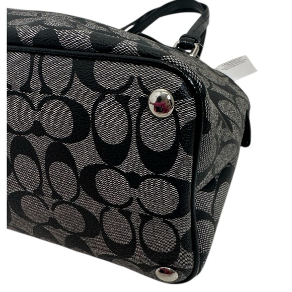 Coach 2014 Peyton Signature Cora Domed Satchel Bag Black Grey Leather NWT - Picture 7 of 11